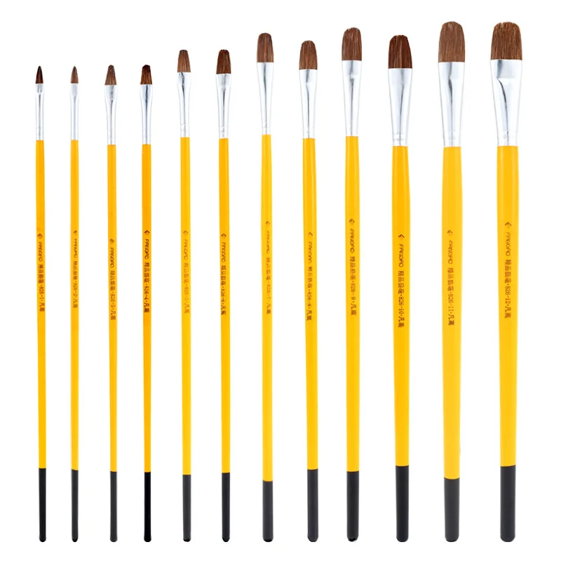 Soododo Freehand Watercolor Acrylic Flat Head Art Painting Brush 1-12# Wolf Hair With Wood Handle Oil