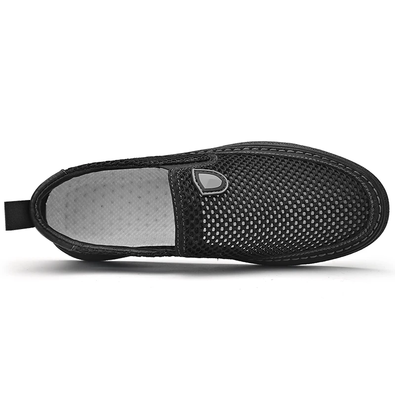 OEM Service In Ready Stock Genuine Leather Mesh Breathable Upper Men Summer Casual Loafers