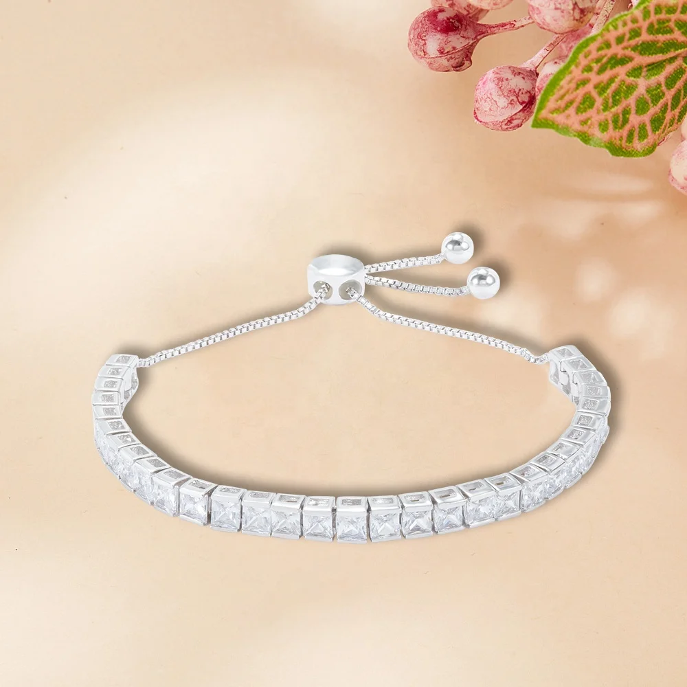 S925 Tennis Bracelet with Sparking Cubic Zirconia Adjustable Bracelet for Women Silver Tennis Bracelet