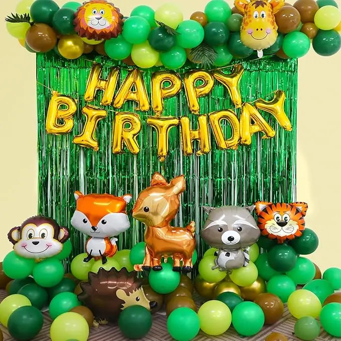 Animal Jungle Safari Theme Birthday Party Decorations Kids Wild One Green Brown Forest Balloons Garland Arch Kits Made Latex