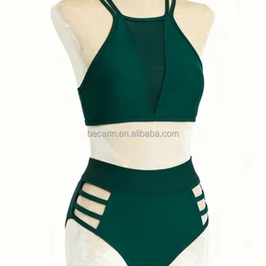 Women's Eco-friendly Nylon Fabric Training Dance Wear Solid Sexy Mesh Jazz Dance Outfits Thongs Bikinis Beachwear