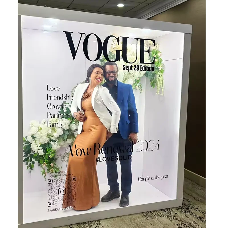 Vogue Photo Booth with Led Light Birthday Party Magazine Photo Booth Box Enclosure Magazine Box Photography Background