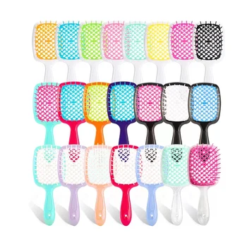 Custom Logo Hollow Out Massage Comb Vent Detangling Wet Dry Curly Hair Brush Styling Hairbrush for Women