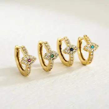 Dainty Gold Plated Multicolor Zircon Small Evil Eyes Hoop Earrings Charm Women Huggie Earrings Unique Design Party Jewelry