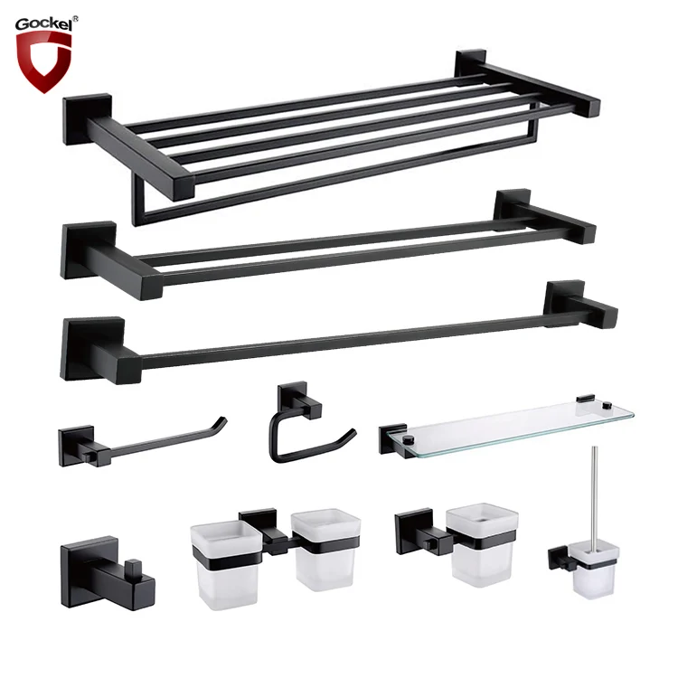 Stainless Steel Bathroom Hardware Set Black Matte Paper Holder Toothbrush Holder Towel Bar Bathroom Accessories