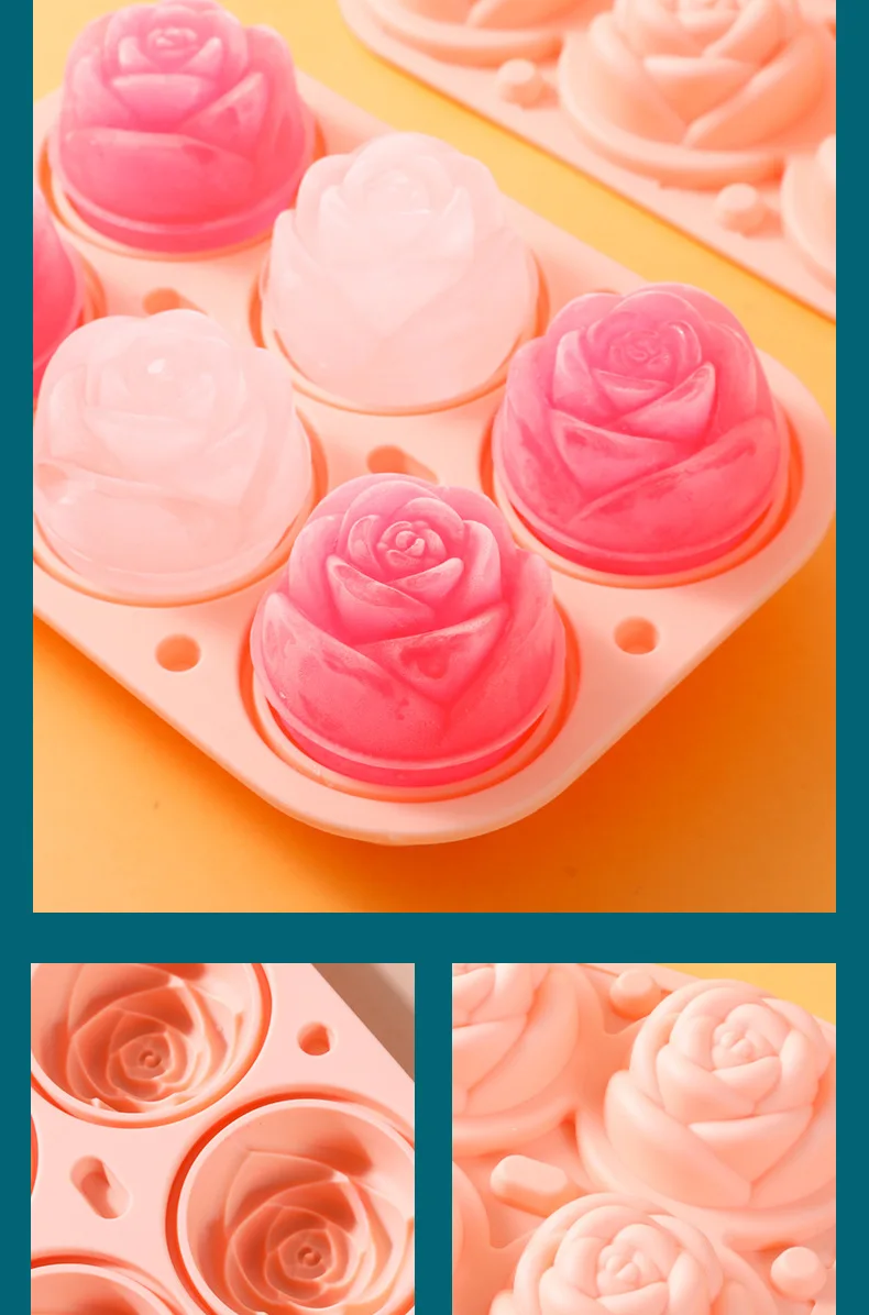 Food Grade Silicone 6 Grid Rose Ice Grid Leak-Proof Whiskey Ice Mold with Buckle Ice Cream Tools details