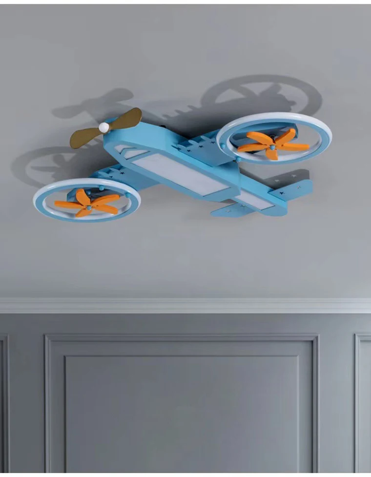 Simple creative LED ceiling light boy cartoon bedroom kindergarten aircraft fan lighting