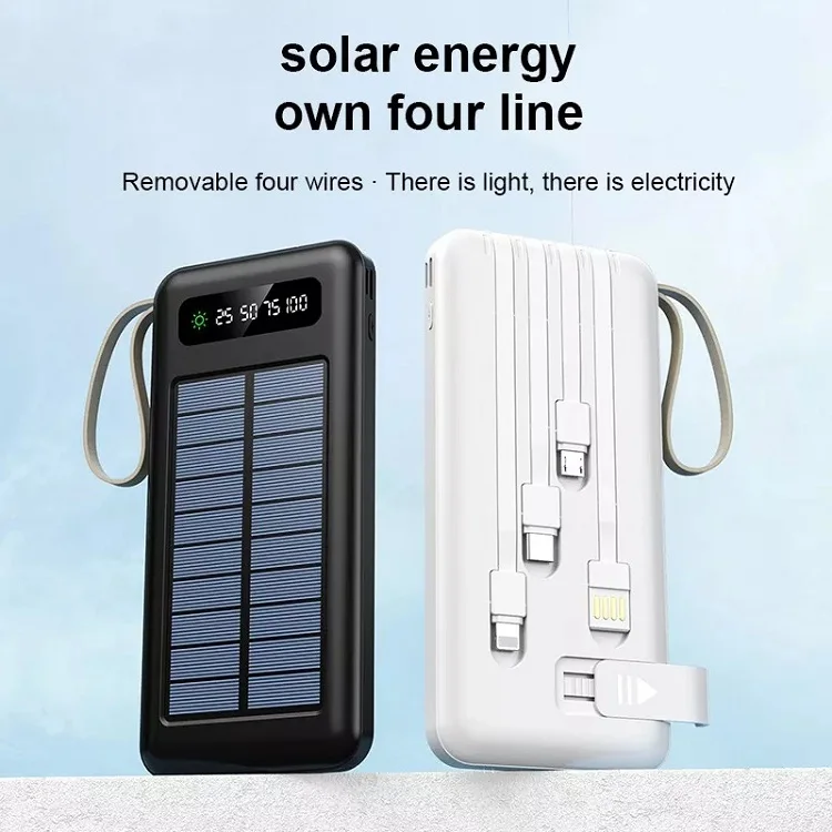 Factory Real Capacity Solar Power Bank Multi-functional Detachable 4 Cables Large Capacity 10000mAh Mobile Power Supply