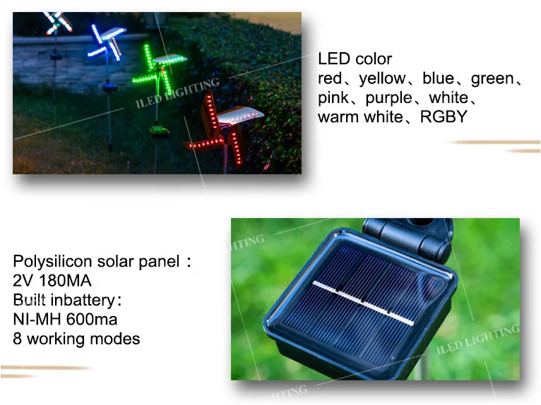 Colorful Solar Power Yard Path Street Lawn Lamp RGB Waterproof Outdoor Garden Wind Spinner Windmill LED Pinwheel Light