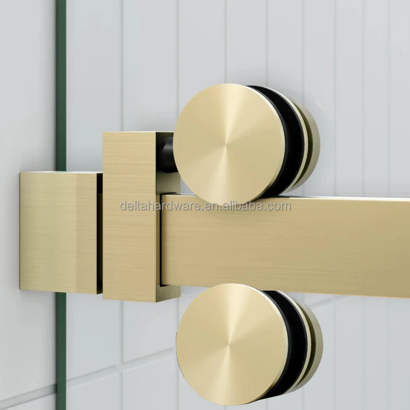 KKZ SQ4  Igt Stainless Steel 304 Satin Brass Gold Shower Screen Roller Sliding Glass to Wall System