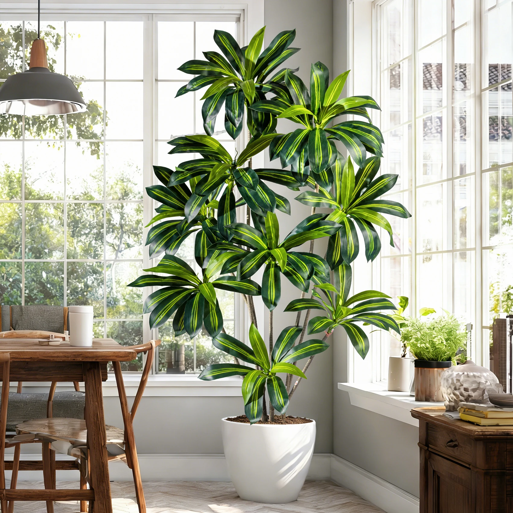 Artificial Dracaena Marginata Tree Faux Plant for Home Office Living Room Decor 4FT 7FT with Modern Planter
