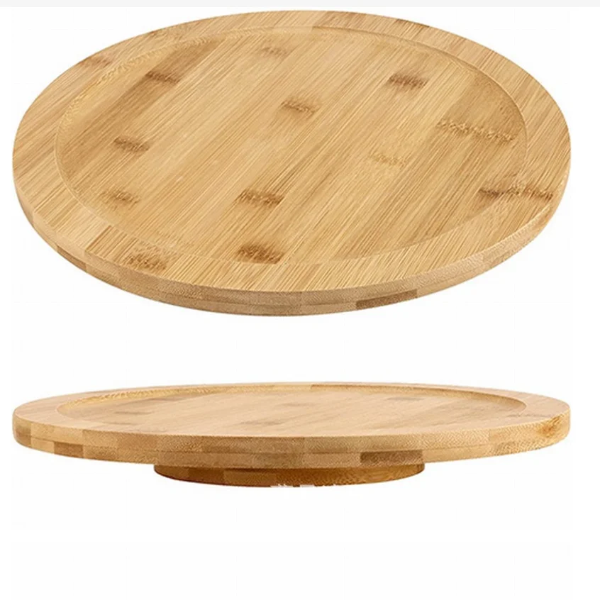 Bamboo Wooden Cake Stand with Rotating Plate