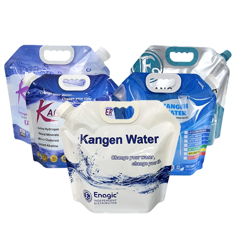 Hot Sale BPA Free Healthy Kangen Water Bag 5L Stand up Plastic Spout Pouch  Beer Juice Packaging with Handle