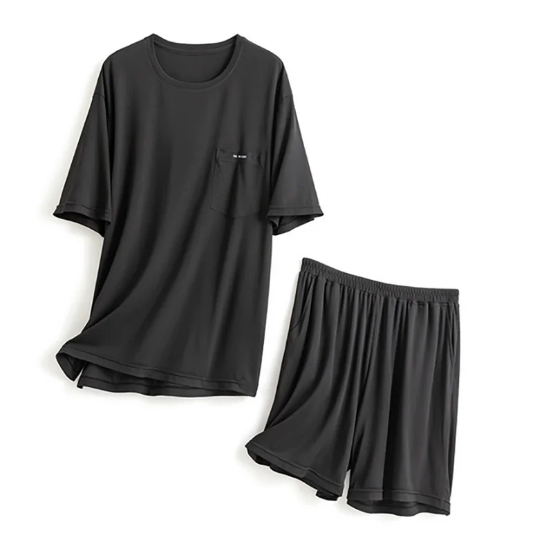 Silk XXL Mens Sleepwear Knitted 114cm Chest Blue Night Suit Loungewear Summer