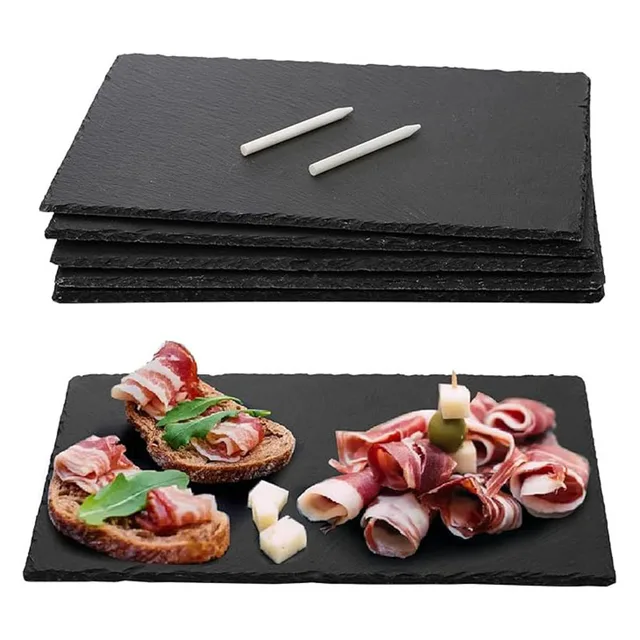 factory Customized Restaurant Serving Platter Wedding Black Blank Stone Slate Charger Plates Placemat Set For Dining Table