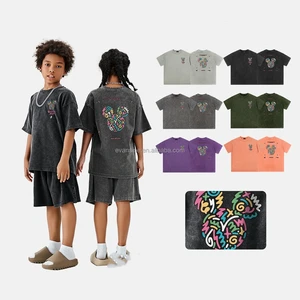 Customizable Kids Apparel Short Sleeve T Shirt 250g Cotton Tee with Colorful Mickey Mouse Print for Boys Girls