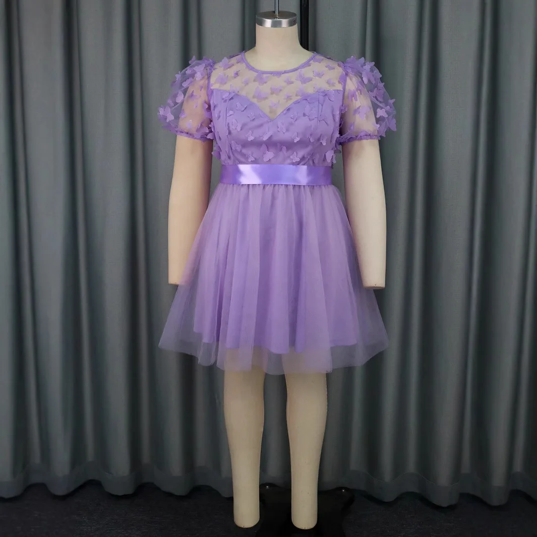 China Factory Plus Size High Quality Short Dress Puff Sleeve Graduation  Dresses for Ladies Sexy Mesh Dress Women