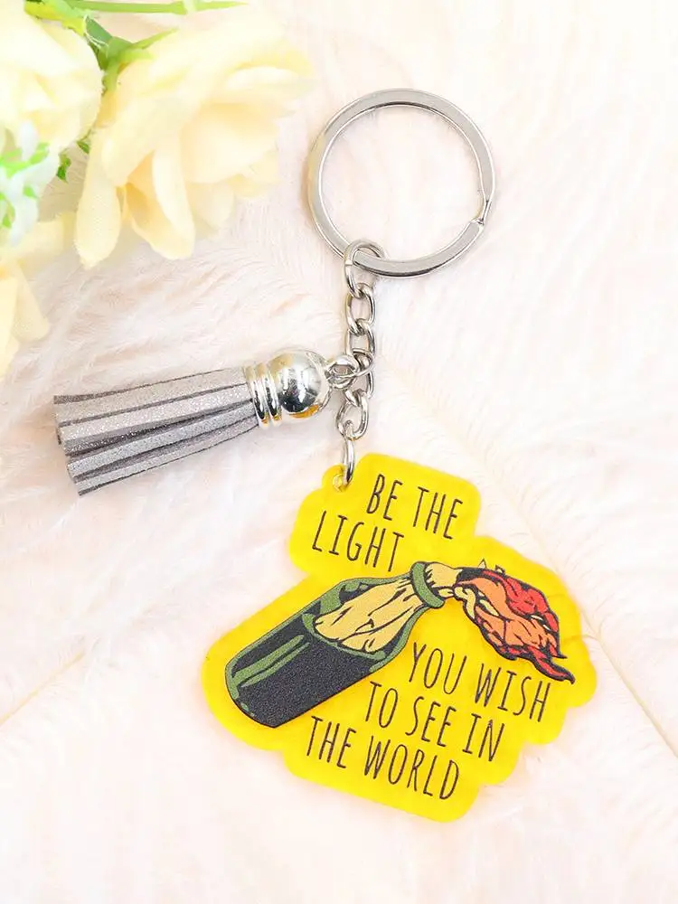 YYXKH1356 High Quality Transparent Acrylic Printing UV Printed Laser Cut Cartoon Keychain 'War and Peace' Theme Gift manufacture