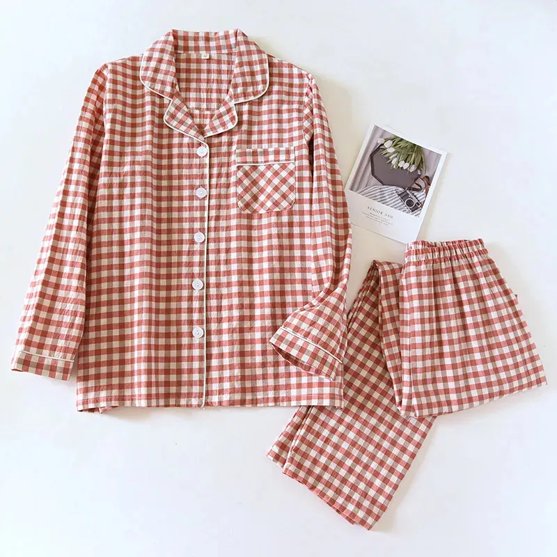 Men's and Women's Plaid Long Sleeve Two Piece Pajama Set