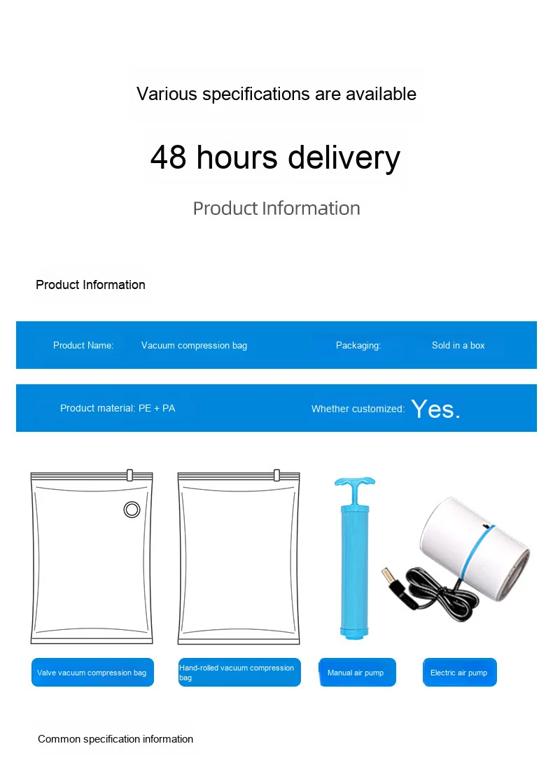 Factory-Direct Sale Transparent Vacuum Compressed Bags Eco-Friendly PA+PE Material Travel Size Space-Saving Storage