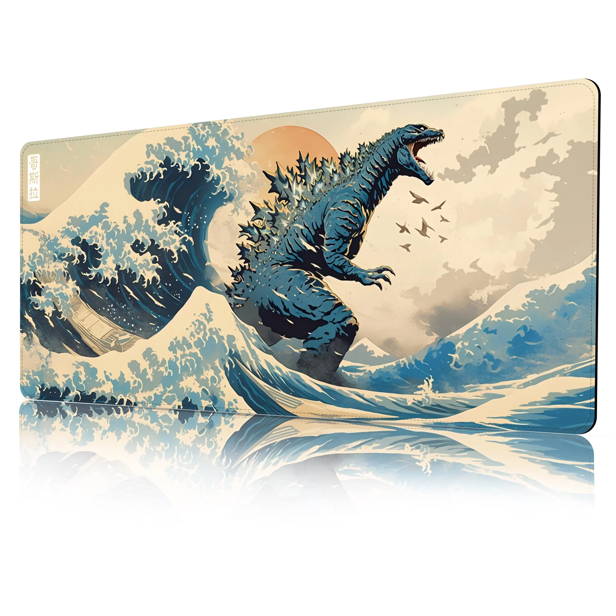 Extended Large Godzilla Japanese Wave Sublimation Mouse Pad