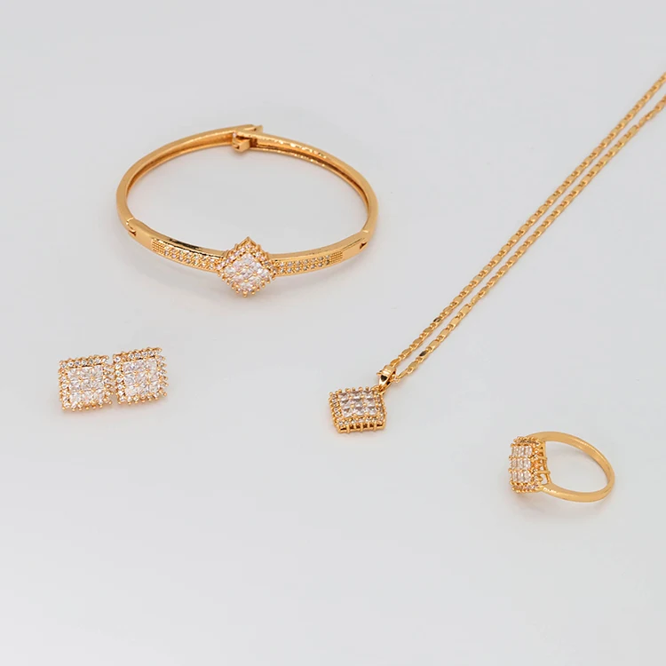 Guaranteed quality wedding necklace jewelry sets square stud earrings luxury gold necklace women jewelry