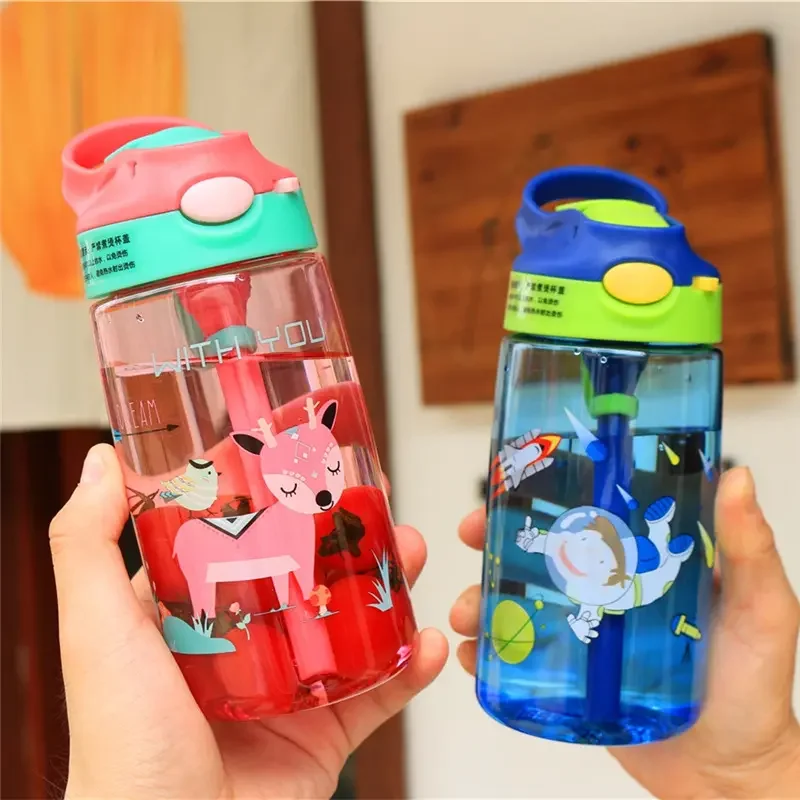 AOHEA 480ml Tritan Plastic Kids Water Bottle with Straw, and Carry Handle Kids Cups Sports Water Bottle BPA Free Water Bottle factory