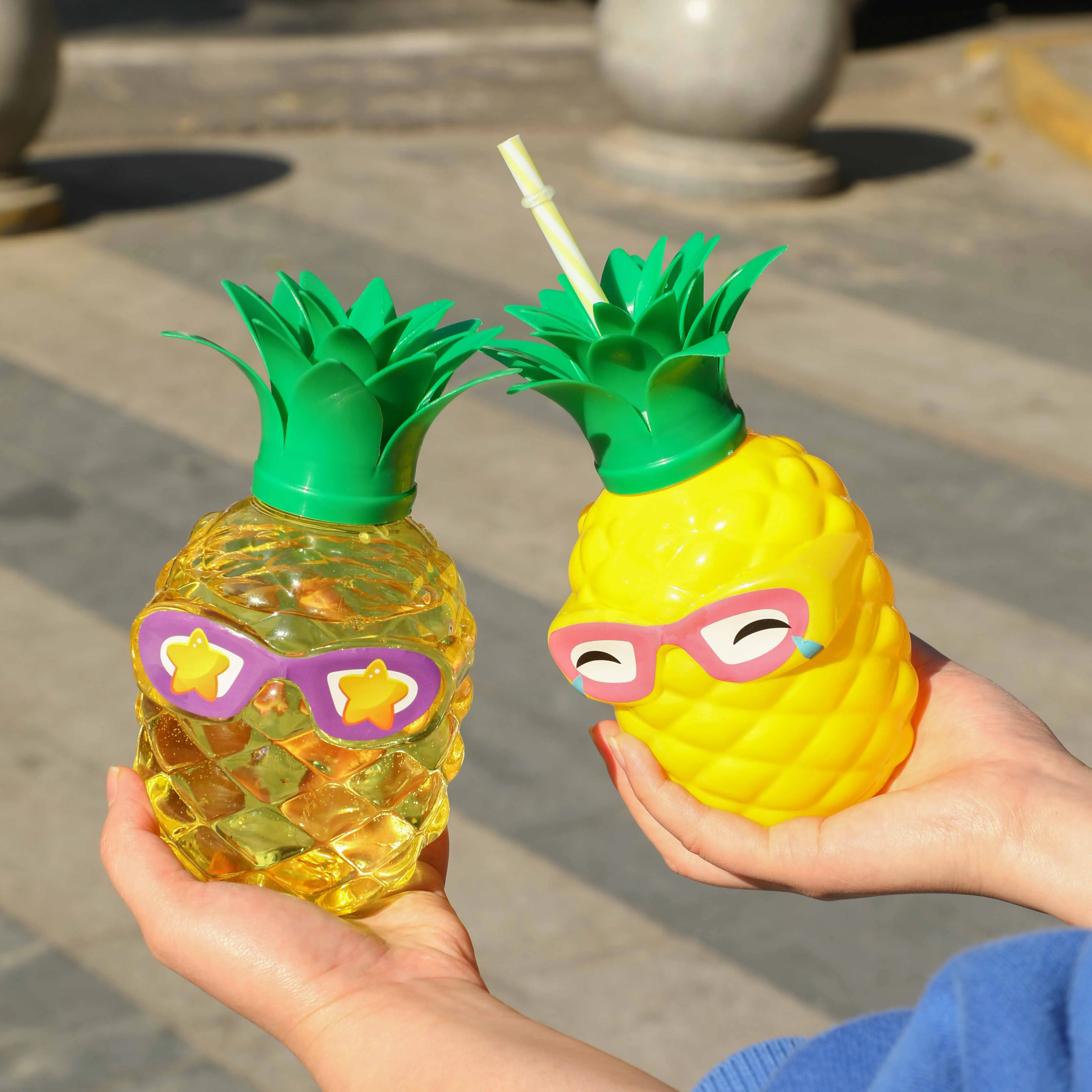 New style PET 500ml plastic pineapple juice bottle with straw for