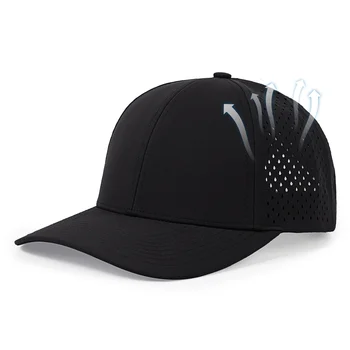 High quality custom 6 piece rubber PVC logo rope baseball cap, waterproof perforated hat with laser cut hole, high performance