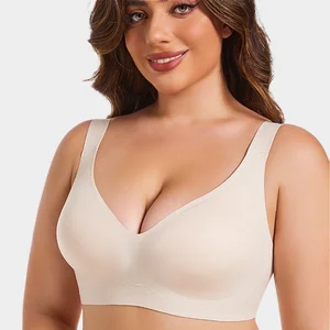 Comfortable Deep V Seamless Wireless Bra Large Bust Push-Up Bras with Soft Support Plus Size Thin Thickness Breathable Bra
