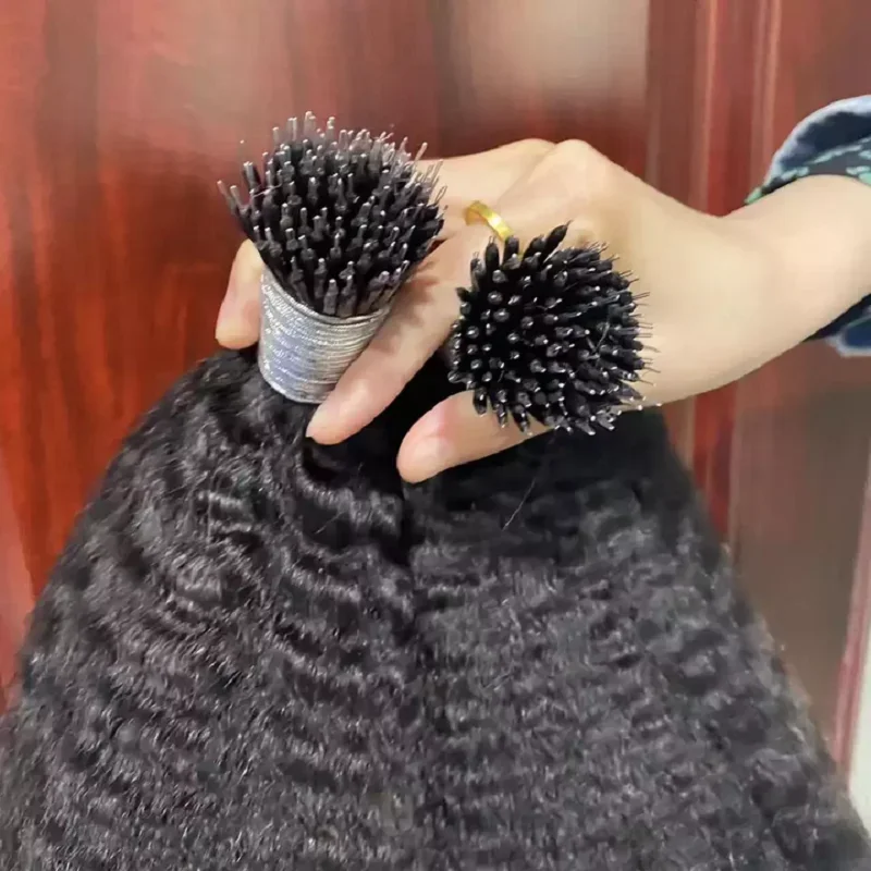 Microlink Nano Extensão de Cabelo Humano Kinky Straight Brazilian Remy Beads Grosso Italiano Yaki 100g 100 fios_voghion.com
