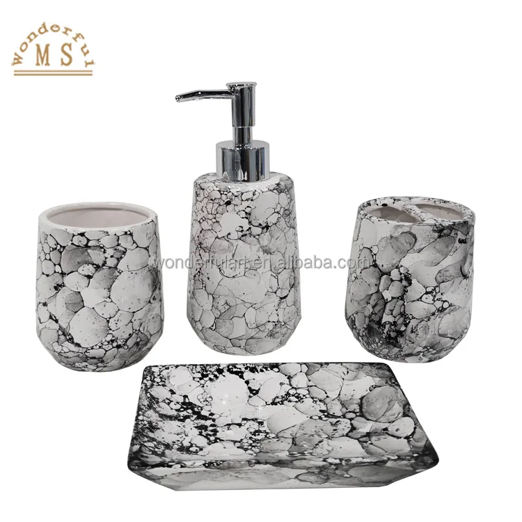 imitation cobblestone marble ceramic Soap Dispenser Gift Ancients classical Style Bathroom Sets for daily Homeware