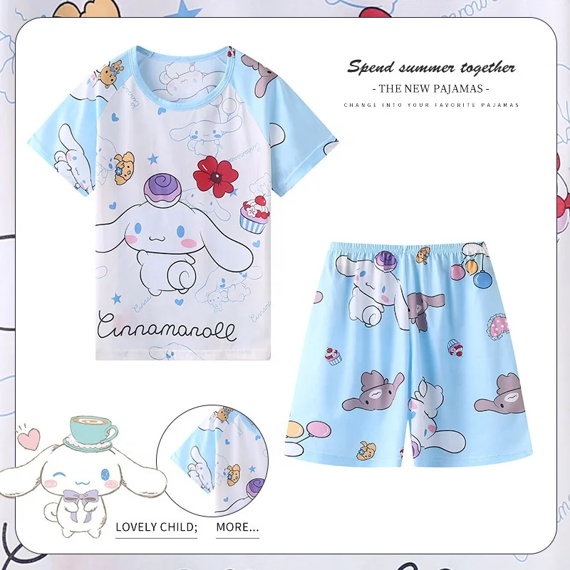 Kawaii Sanrios Kts Kuromi Cinnamoroll Children's Summer Thin Pajama Two ...