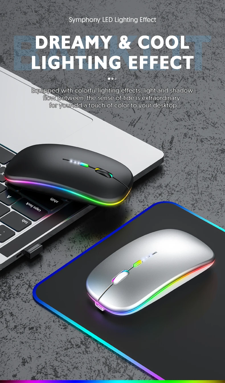Best-selling Popular LED Rechargeable 2.4G+Blueteeth Dual Mode Wireless Mouse Glowing Custom LOGO Brand for Office