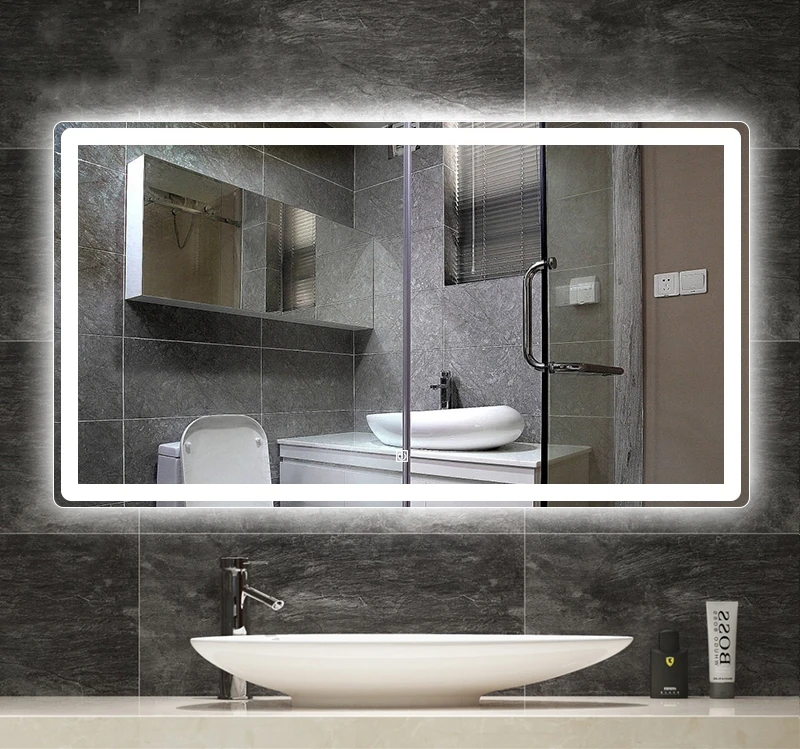 Big Espejo Cuerpo Completo Hanging Smart Large Sandblast Dimming Bathroom Makeup Mirror with Led Light and bluetooth