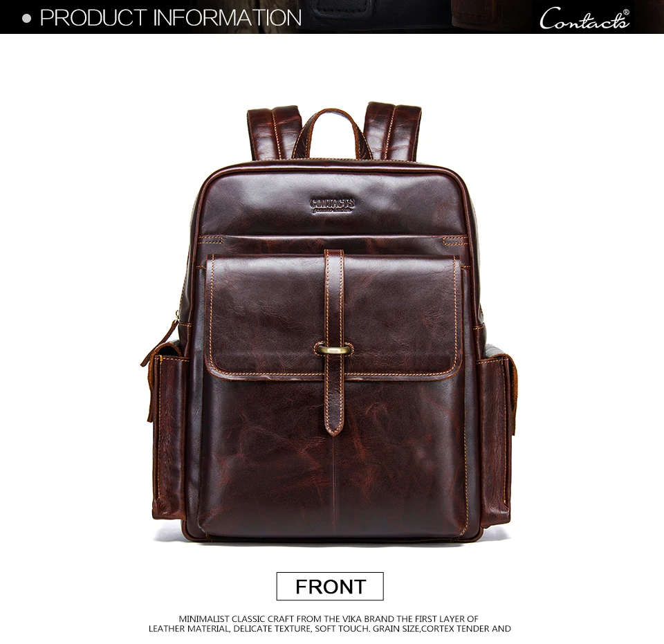Contact's Crazy Horse Leather Travel Backpack for 14 inch laptop 36-55 lt