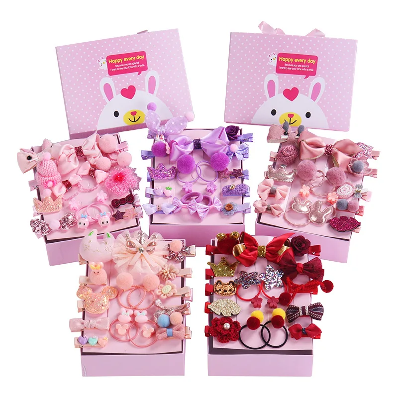 18 Pcs/Box New Kids Children Accessories Hairpins Barrettes Baby Fabric Bow Flower Headwear Hair Clips Girls