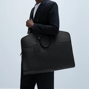 Custom Saffiano Leather Black Men's Suitbag Travel Garment Duffle Bag Fashion Suit Carrier