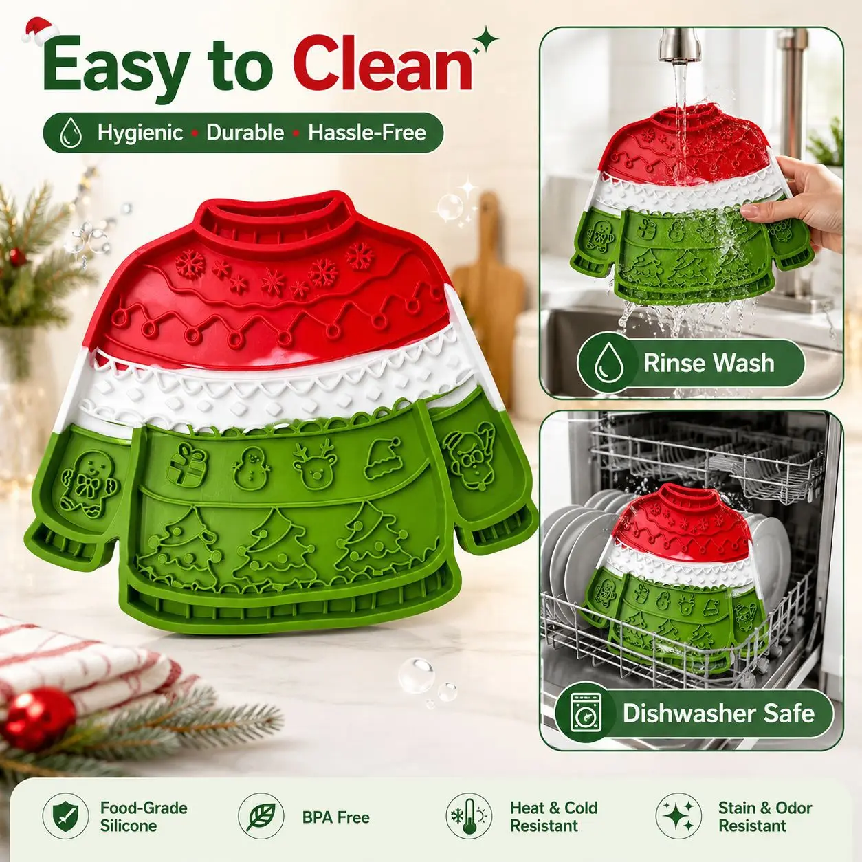 product christmas sweater shaped silicone pet licking mat non slip slow feeding pad with suction cups anxiety relief pet supplies-1