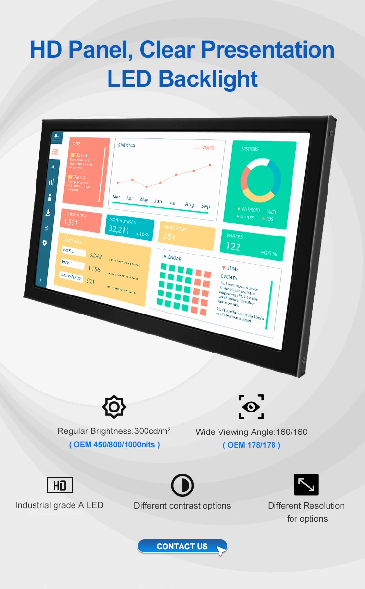 Wholesale Price 12.1" 12" Wall Mount Metal Snap Wide Touch Screen Ear Mounted Industrial Panel Computer Industri Monitors