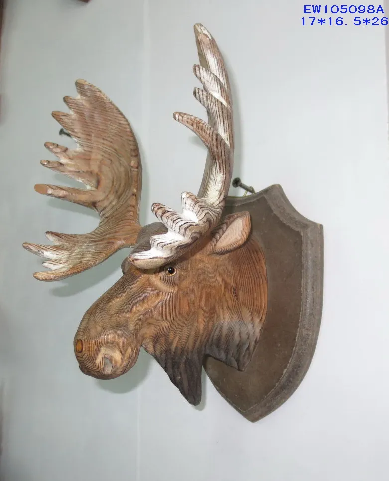 Hot Sale Natual 3d Hand Carved Wooden Animal Deer Head For Home