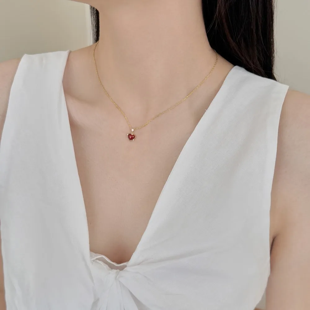 KAKODIY Exclusive Statement Necklace Fashion Design 925 Sterling Silver Chain 5A Cubic Zirconia Red Agate Love Pendant Necklace detail 3