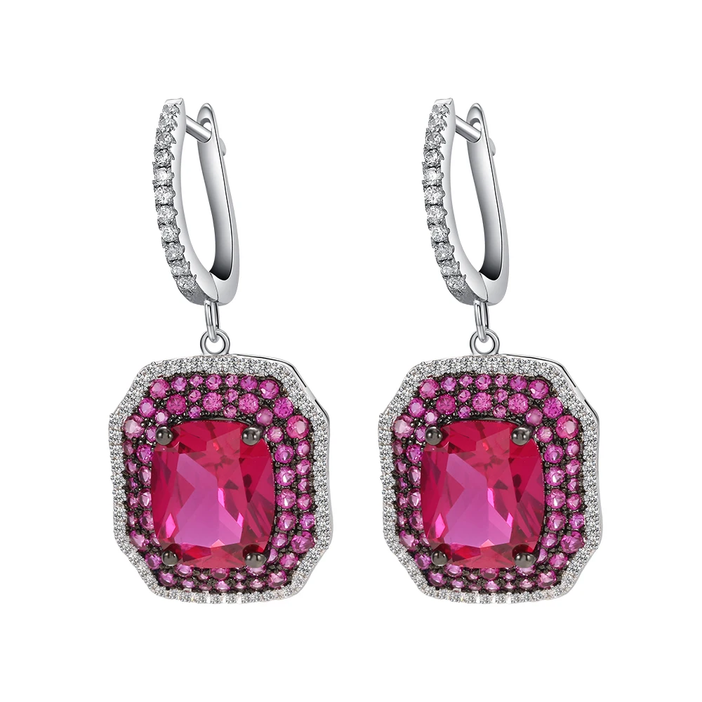 Dangle Charm Chandelier Huggie Earrings manufacturer statement geometric arete crystals Drop Earrings ruby CZ Pendant Earrings