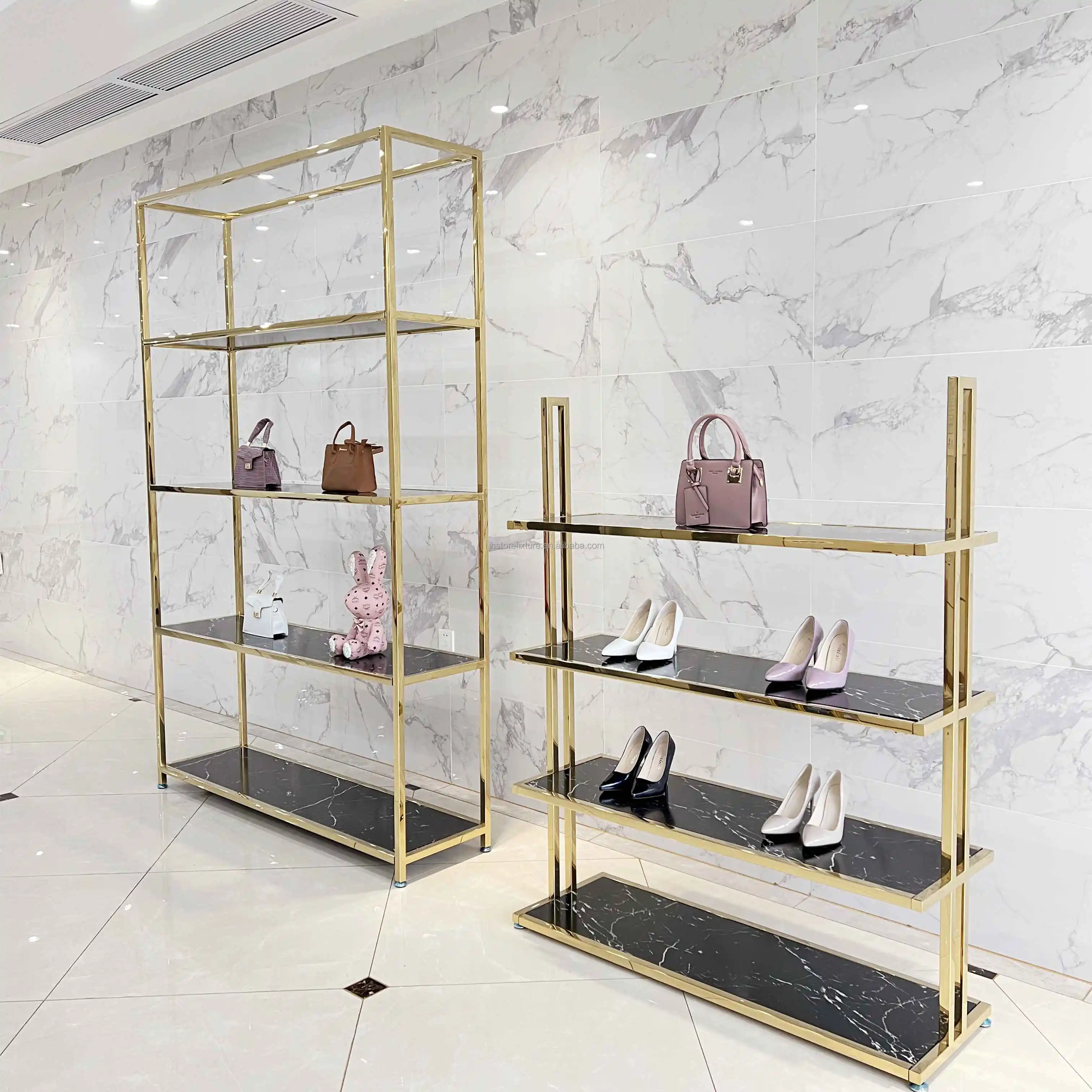 Luxurious Gold Stainless Steel Four Layers High Heel Shoe Display Rack  Stand Shelf for Clothes Store Shelf