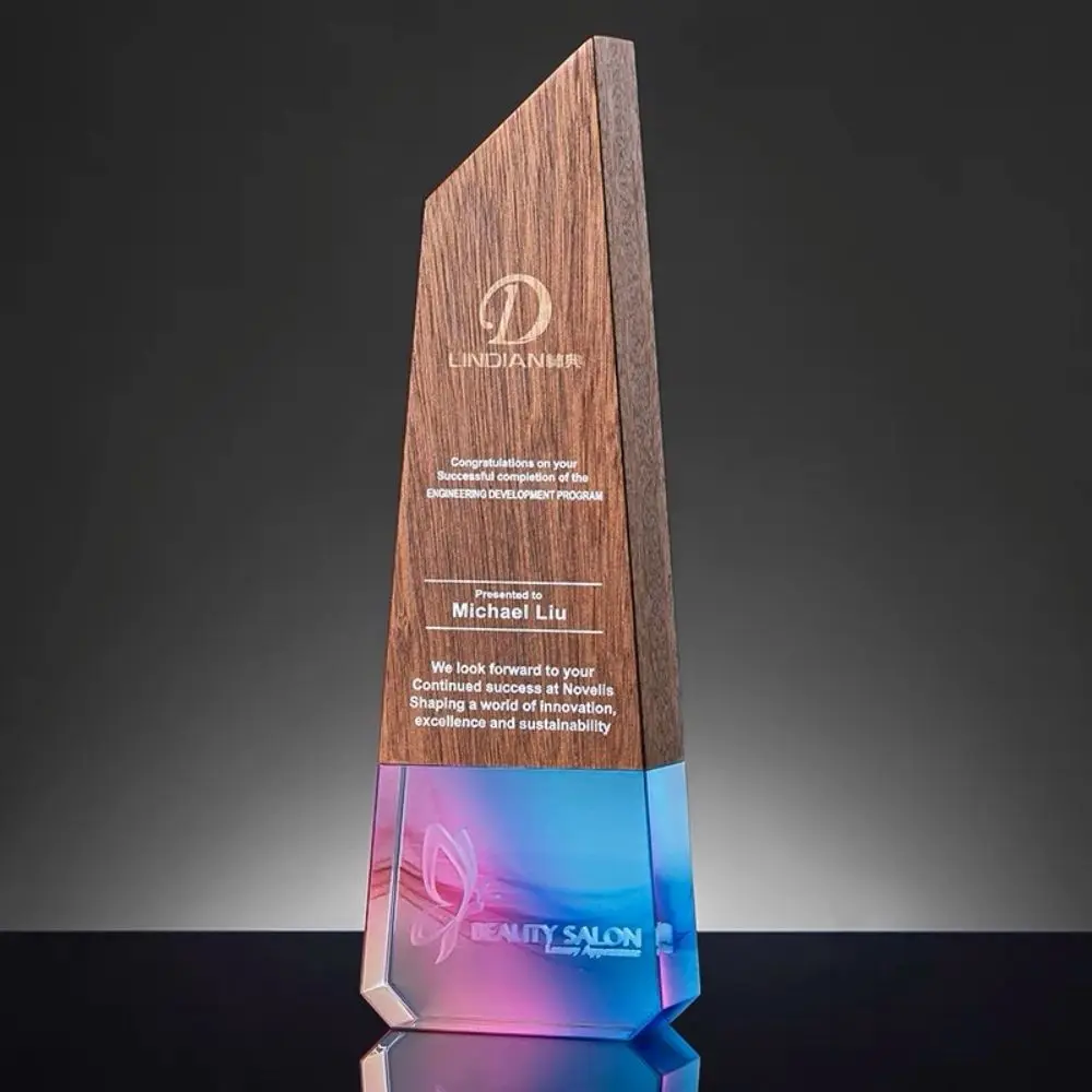 ADL New Medal and Trophy Designs Wooden Trophy with Black Stone Base with Customized Words and Logo Souvenir Gifts
