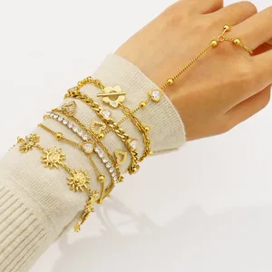 MW 18k  Unique Design Niche Simple Connection Ring High Sense Stainless Steel Gold-plated Heart Chain Link Unisex Bracelet