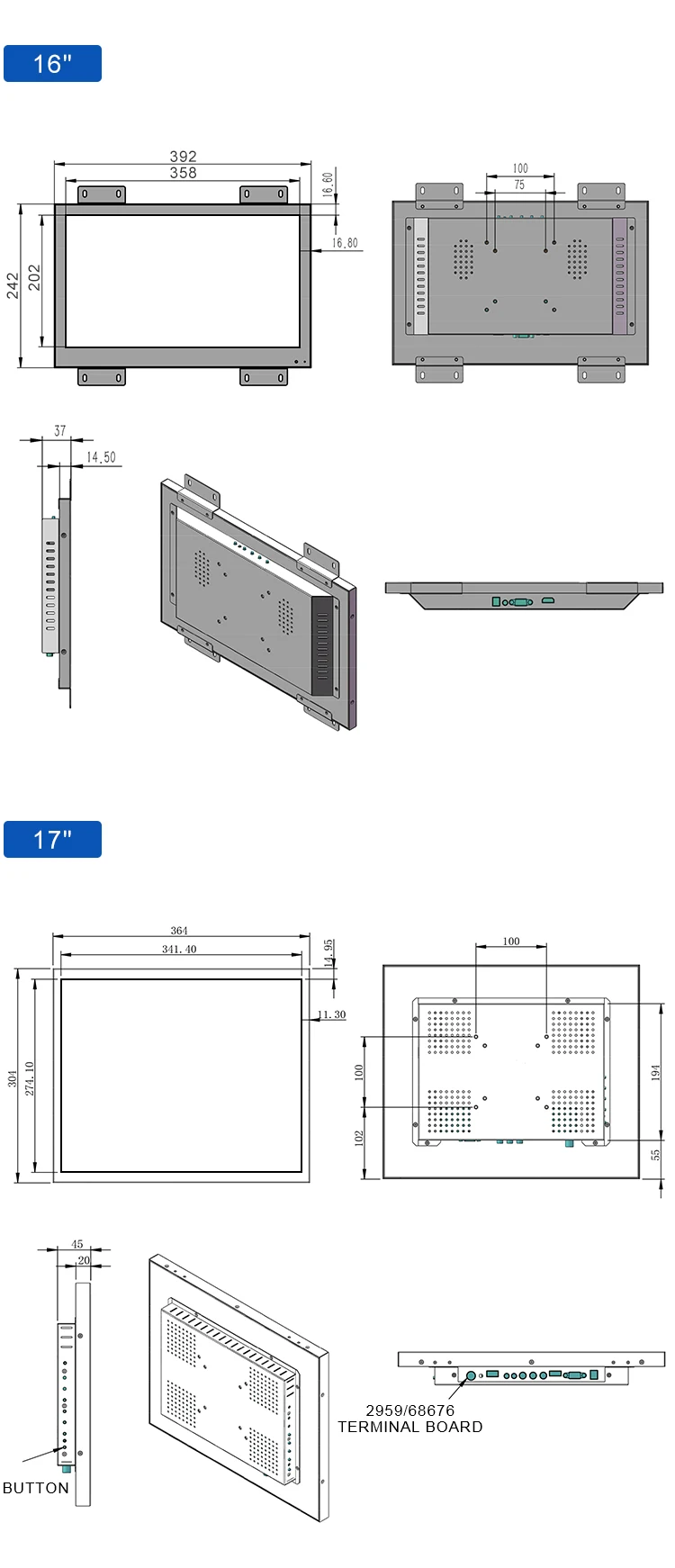 Custom Industrial IPS Touch Screen Monitors 10-23 Inch Capacitive Touchscreen LCD Display with Built-in Speaker for Desktop