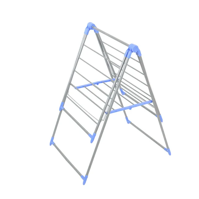 Modern Outdoor Portable Iron Cloth Drying Rack Double Tiers with Flexible Wings Foldable Standing Type for Shoes and Bedding