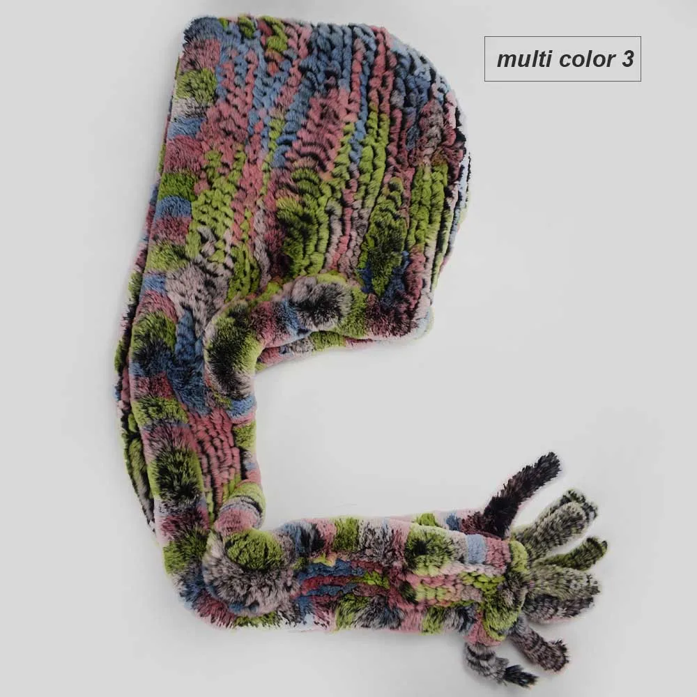 knit rex fur hood scarf multi color 3