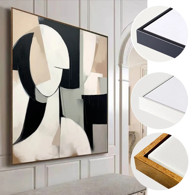 Free Sample Ps Material Frame Floater Canvas Oil Painting Black Sliver Natural Wood Color L Shape Canvas Floating Frame Moulding